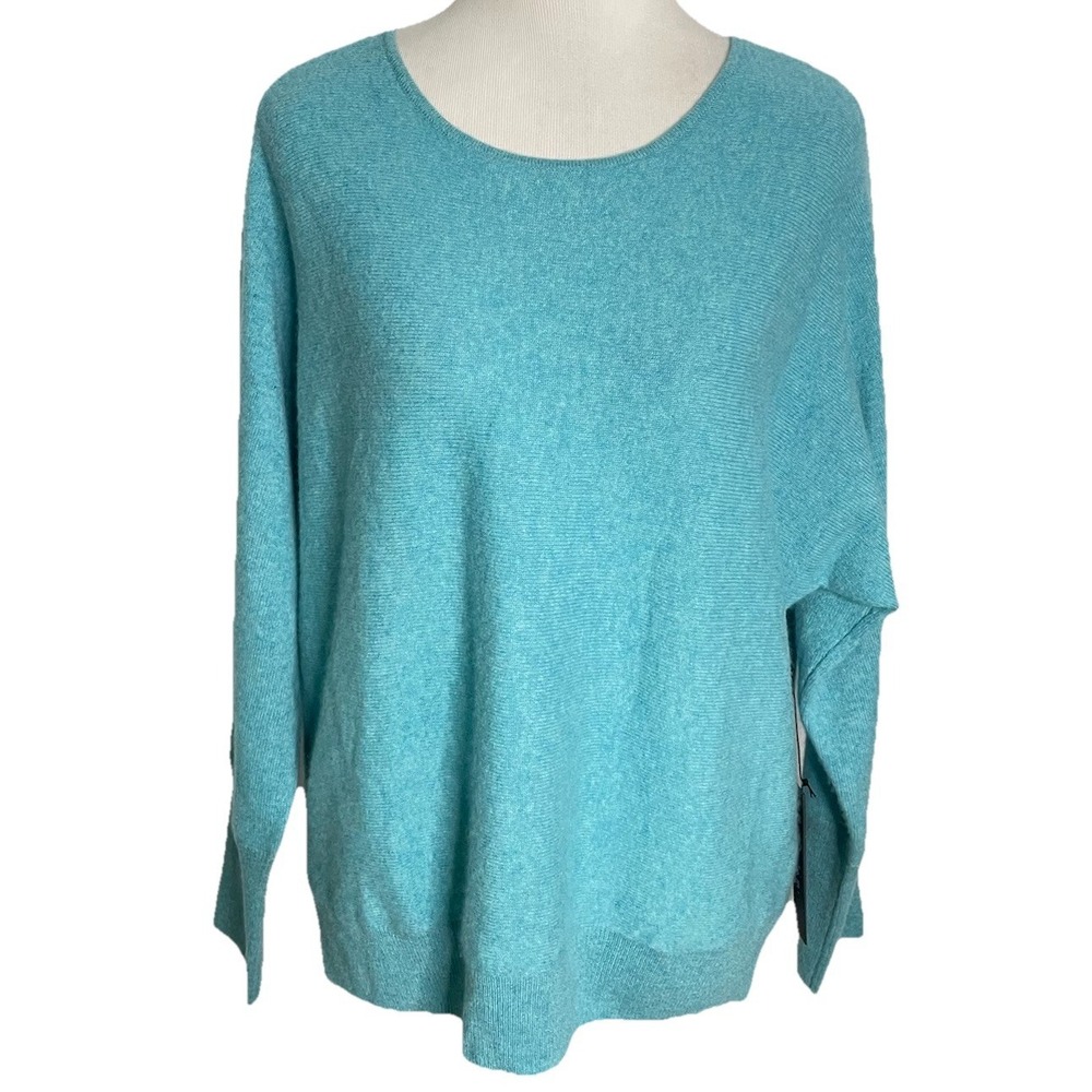 TAHARI 100% 2-PLY ‎ Cashmere Dolman Sleeve Sweater Turquoise Blue XL NWT